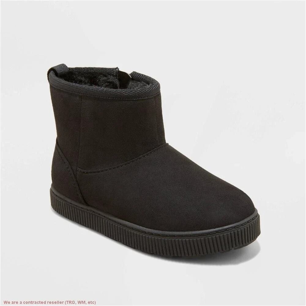 Toddler Girls Size 6C Black Ankle Boots Winter Cozy Side Zip Cat & Jack Arlo